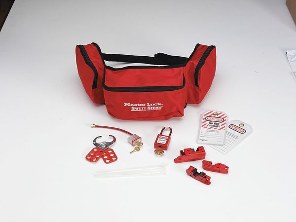 Portable Lockout Kit, Electrical Focus Assortment, 3 Thermoplastic Keyed-Alike Padlocks, Red