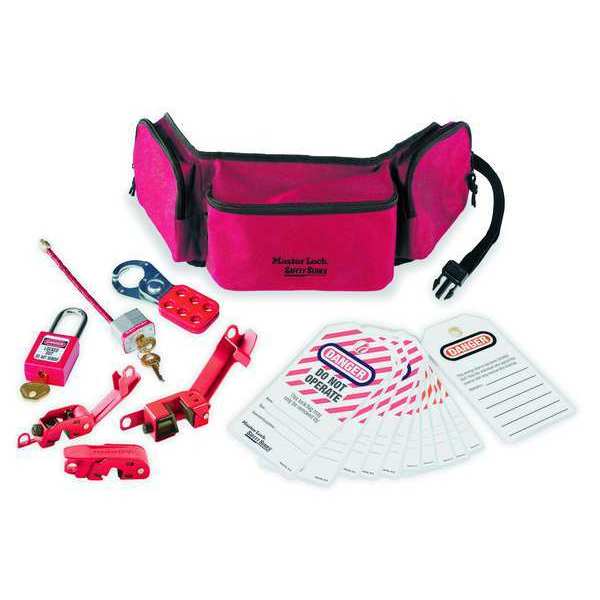 Portable Lockout Kit, Electrical Focus Assortment, 3 Thermoplastic Keyed-Alike Padlocks, Red