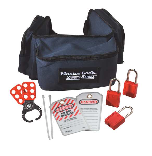 Portable Lockout Kit, Electrical Focus Assortment, 3 Thermoplastic Keyed-Alike Padlocks, Red