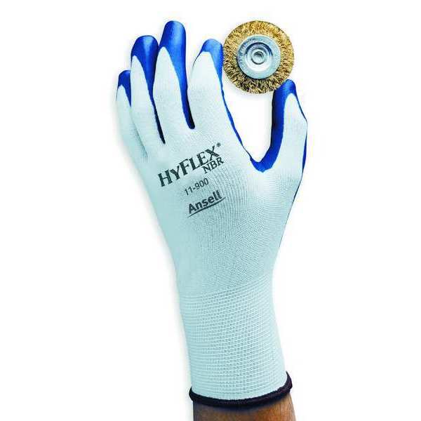 Nitrile Coated Gloves, Palm Coverage, Blue/White, L, PR