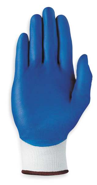 Nitrile Coated Gloves, Palm Coverage, Blue/White, L, PR