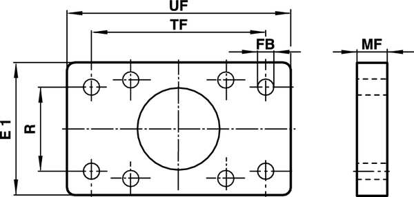 Metric Cylinder Mounting Kit, Front/Rear Flange, 100 mm Bore, Clear Anodized Aluminum