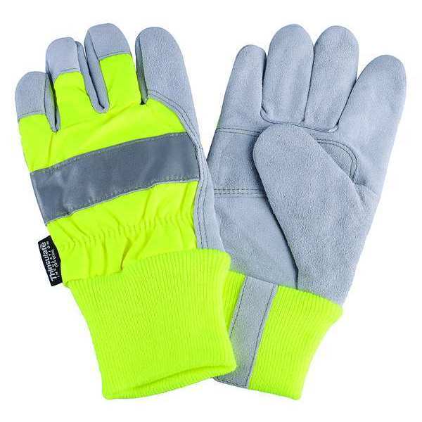Leather Palm Gloves, Hi-Vis Lime, M, PR