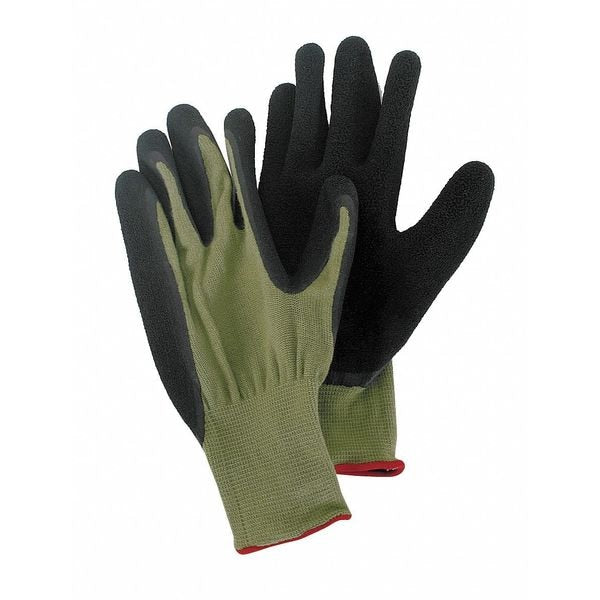 Natural Rubber Latex Coated Gloves, Palm Coverage, Black/Green, L, PR