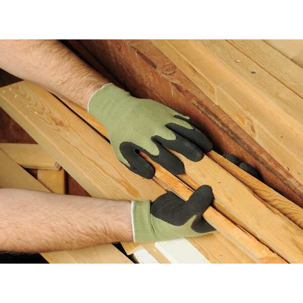Natural Rubber Latex Coated Gloves, Palm Coverage, Black/Green, L, PR