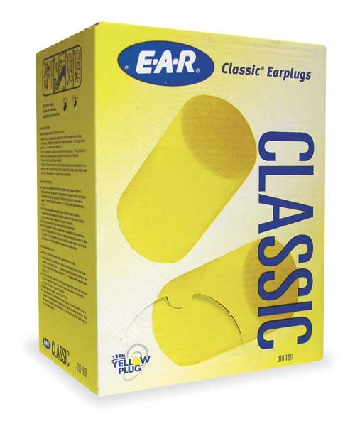 E-A-R Classic Disposable Uncorded Ear Plugs, Cylinder Shape, NRR 29 dB, Yellow, 200 Pairs