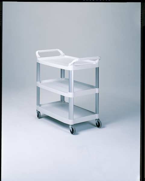 Plastic Dual-Handle Utility Cart with Lipped Plastic Shelves, (2) Raised, 3 Shelves, 300 lb