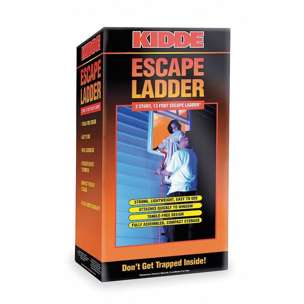 Emergency Escape Ladder, Window Mount, 2 Stories, Steel, 13 ft Length, 1000 lb Load Capacity