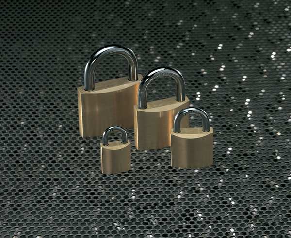 Padlock, Keyed Different, Standard Shackle, Rectangular Brass Body, Steel Shackle, 1 in W