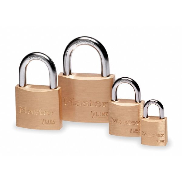Padlock, Keyed Different, Standard Shackle, Rectangular Brass Body, Steel Shackle, 1 in W