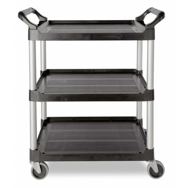 Plastic Dual-Handle Utility Cart with Lipped Plastic Shelves, (2) Raised, 3 Shelves, 200 lb