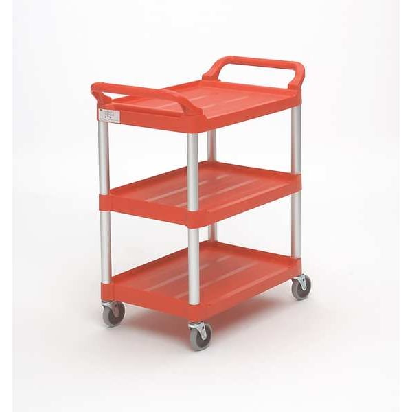 Plastic Dual-Handle Utility Cart with Lipped Plastic Shelves, (2) Raised, 3 Shelves, 200 lb
