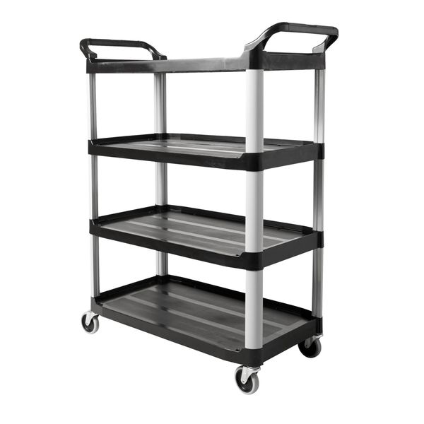 Plastic Dual-Handle Utility Cart with Lipped Plastic Shelves, (2) Raised, 4 Shelves, 300 lb