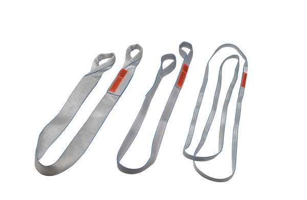 Web Sling, Flat Eye and Eye, 8 ft L, 3 in W, Tuff-Edge Polyester, Silver