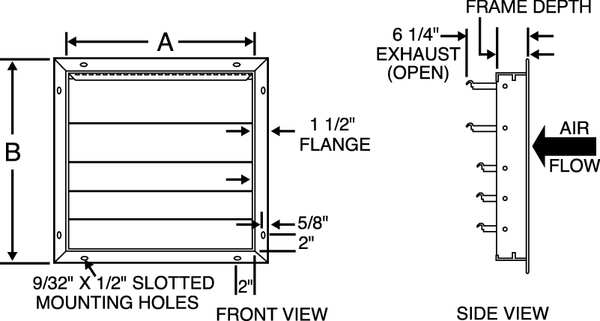 10 in Backdraft Damper / Wall Shutter, 10-1/2 in x 10-1/2 in
