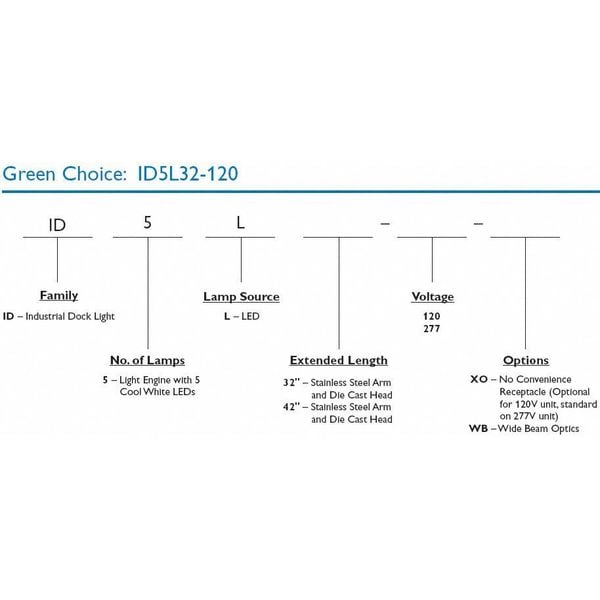 LED Dock Light, 15W, 42In, SS Arm, 120V