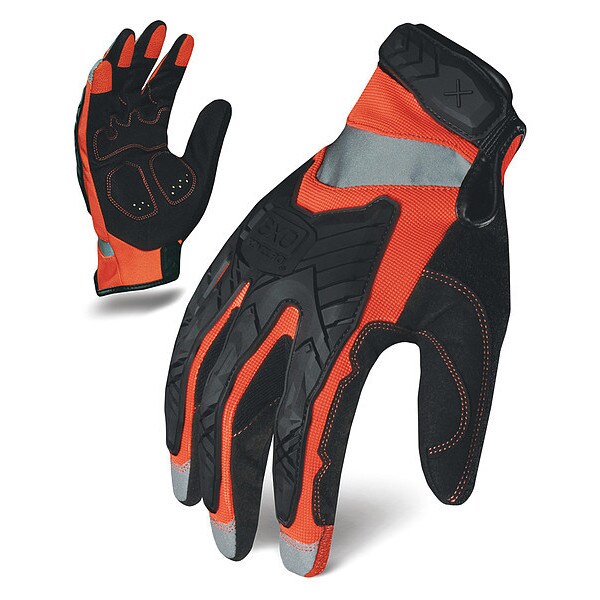 Hi-Vis Mechanics Gloves, M, Black/Orange, Anti-Vibration, Spandex, TPR, Reflective Panels