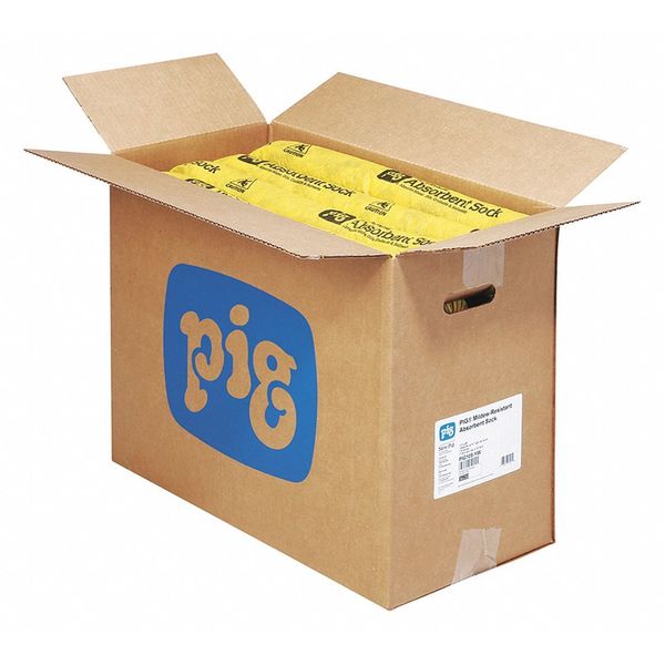 Sorbents, 12 gal/pk; 1 gal/sock, Water Absorbed, Yellow, Polypropylene, 12 PK