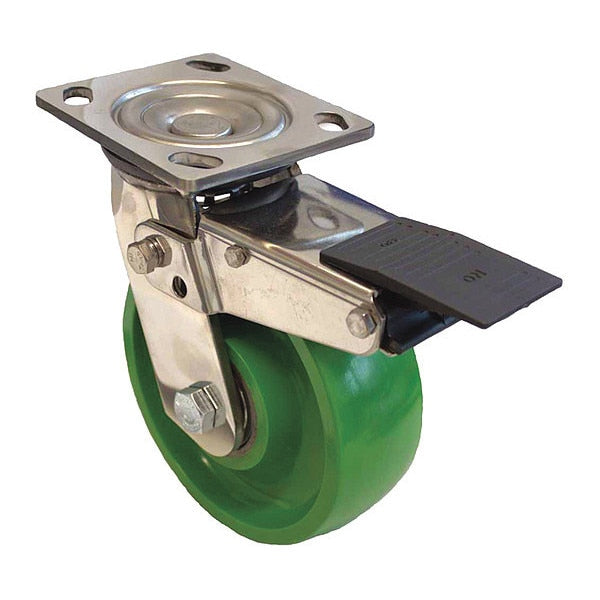Plate Caster, 880 lb. Load, Green Wheel