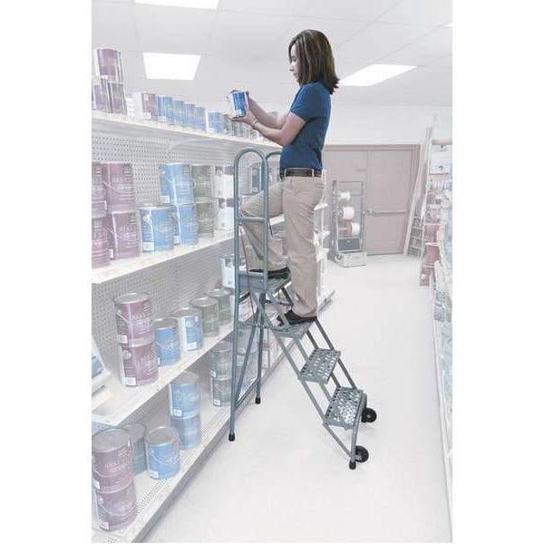 70 in H Aluminum Folding Rolling Ladder, 4 Steps