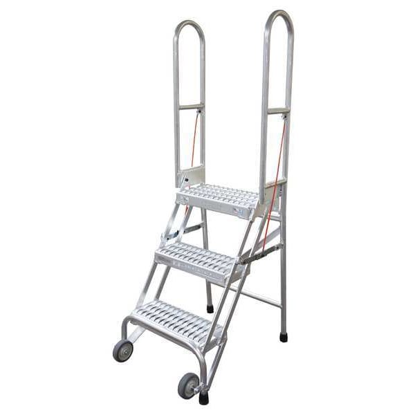 70 in H Aluminum Folding Rolling Ladder, 4 Steps