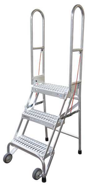 60 in H Aluminum Folding Rolling Ladder, 3 Steps