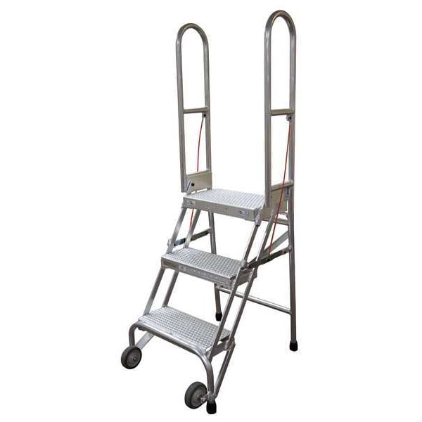 70 in H Aluminum Folding Rolling Ladder, 4 Steps
