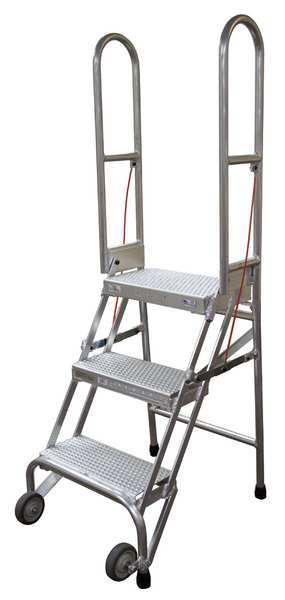 60 in H Aluminum Folding Rolling Ladder, 3 Steps