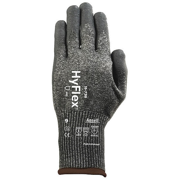Hyflex Cut-Resistant Coated Gloves, A4 Cut, Nitrile/Polyurethane, Black/Gray, Large (Size 9), 1 Pair