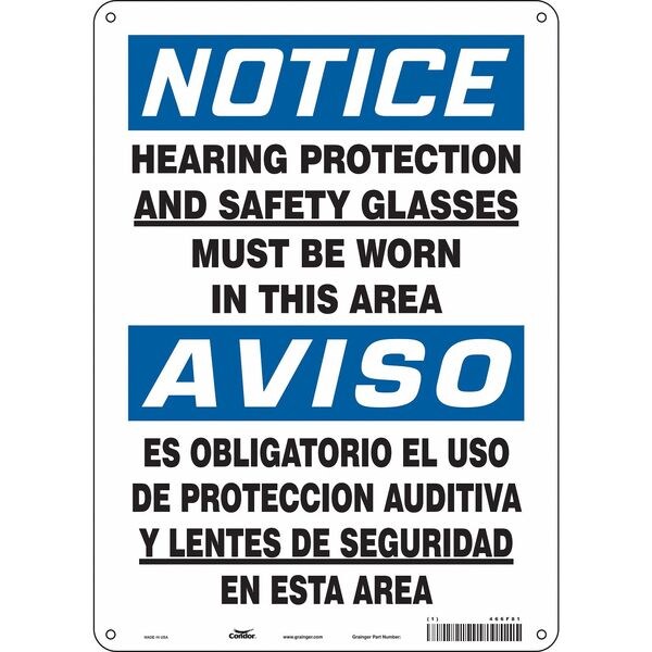 Safety Sign, 14 in Height, 10 in Width, Aluminum, Vertical Rectangle, English, Spanish, 466F81