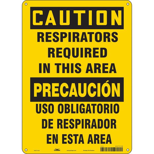 Safety Sign, 14 in Height, 10 in Width, Aluminum, Vertical Rectangle, English, Spanish, 467Y32