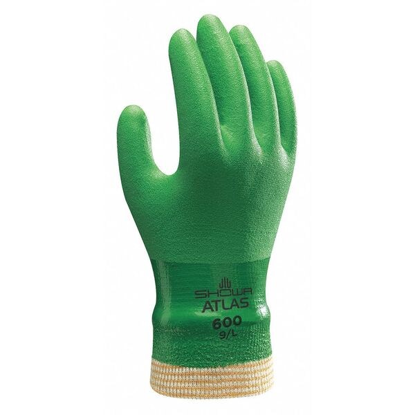 PVC Coated Gloves, Full Coverage, Green, S, PR