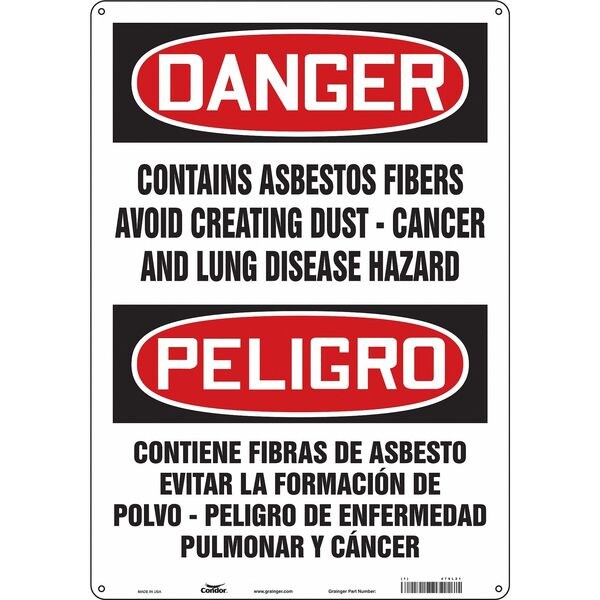 Safety Sign, 20 in H, 14 in W, Vertical Rectangle, English, Spanish, 479L21