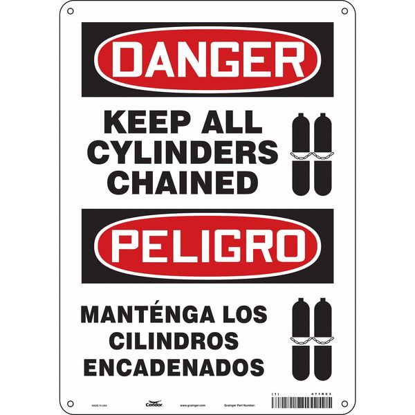 Safety Sign, 14 in Height, 10 in Width, Aluminum, Vertical Rectangle, English, Spanish, 471R03