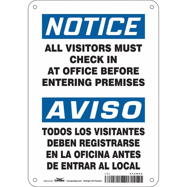 Safety Sign, 10 in Height, 7 in Width, Aluminum, Horizontal Rectangle, English, Spanish, 472D95