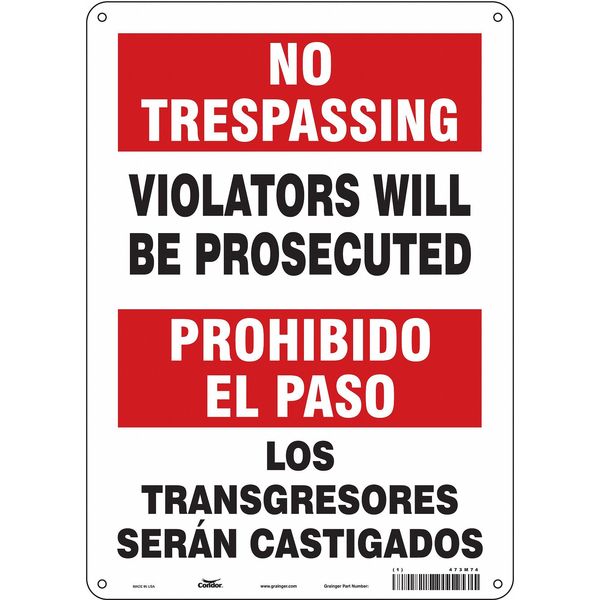 Safety Sign, 14 in Height, 10 in Width, Polyethylene, Vertical Rectangle, English, Spanish, 473M74