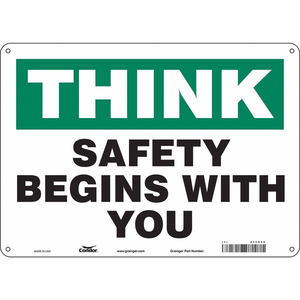 Safety Sign, 10 in Height, 14 in Width, Aluminum, Horizontal Rectangle, English, 475H98