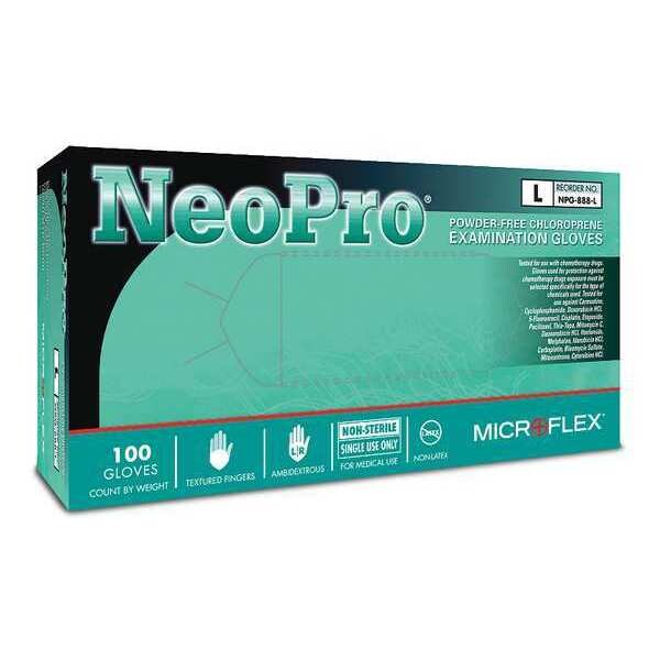 Disposable Exam Gloves, Neoprene, Powder Free, Green, XS, 100 PK