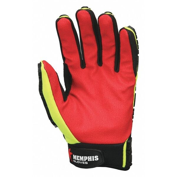 Hi-Vis Mechanics Gloves, M, Lime/Green/Red, Polyurethane, Spandex Lime Fabric/TPR