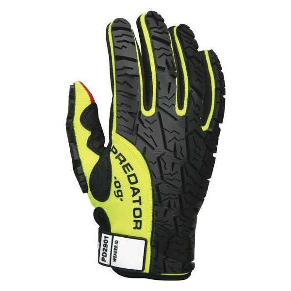 Hi-Vis Mechanics Gloves, 2XL, Lime/Green/Red, Polyurethane, Spandex Lime Fabric/TPR