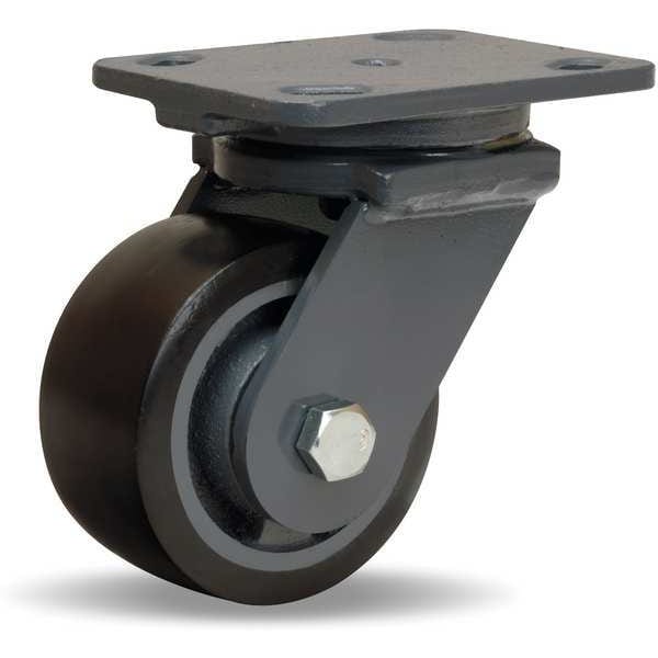 Plate Caster, Swivel, Poly, 4 in., 975 lb., Blk