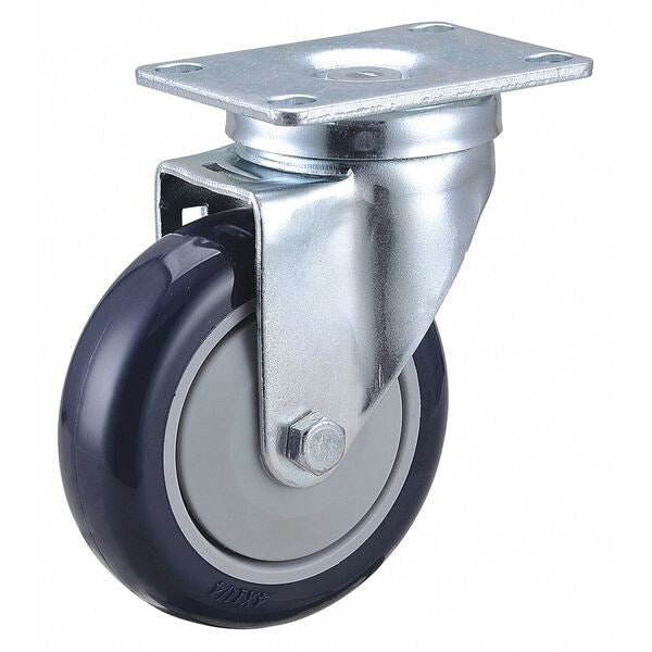Swivel Plate Caster, 4 in Dia, 300 lb, Blue