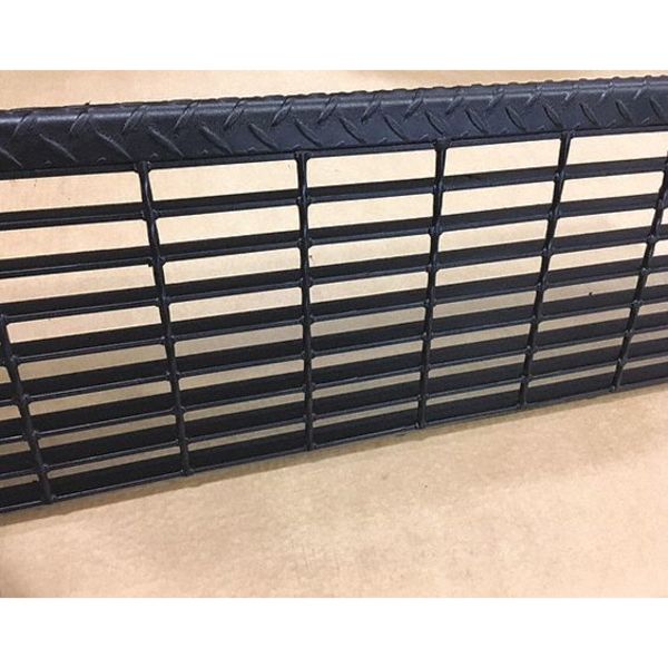 Bar Grating Stair Tread, Black Painted Steel Serrated Surface, 24 in W, 9 3/4 in D, Checker Plate