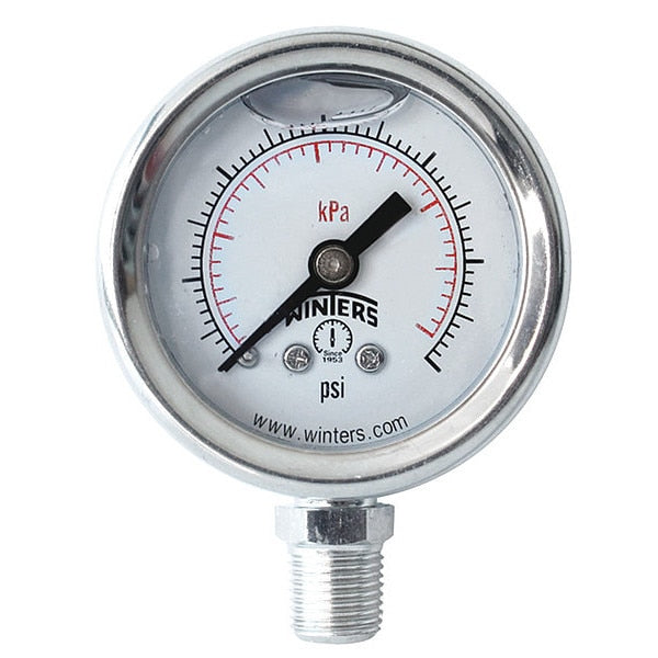 Pressure Gauge, 0 to 2000 psi, 1/8 in MNPT, Silver