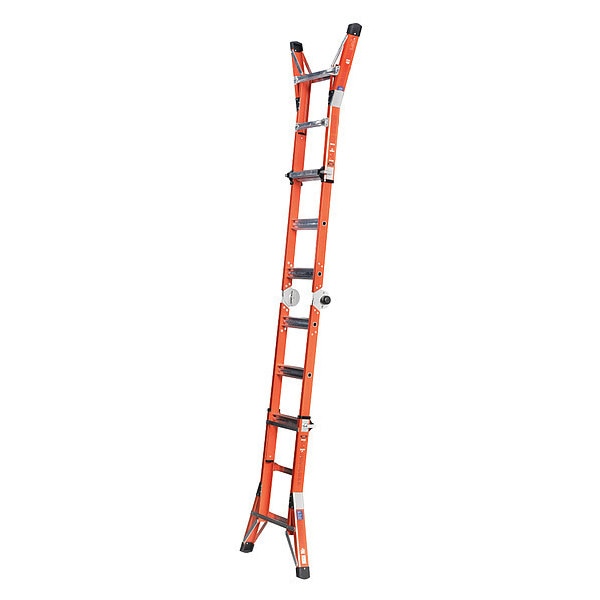 Multipurpose Ladder, Extension, Scaffold, Staircase, Stepladder Configuration, 11 ft, Fiberglass