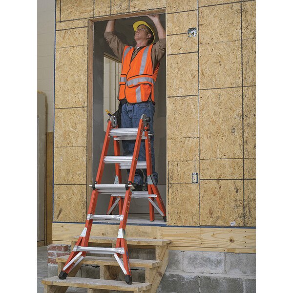 Multipurpose Ladder, Extension, Scaffold, Staircase, Stepladder Configuration, 11 ft, Fiberglass