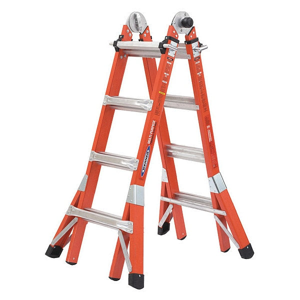 Multipurpose Ladder, Extension, Scaffold, Staircase, Stepladder Configuration, 15 ft, Fiberglass
