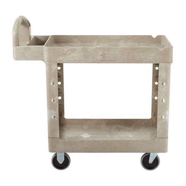 Plastic Utility Cart with Deep Lipped Plastic Shelves, Ergonomic, 2 Shelves, 500 lb