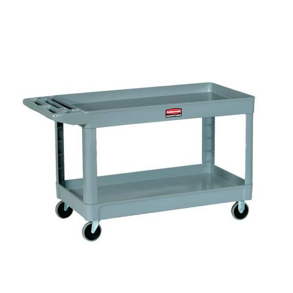 Plastic Utility Cart with Deep Lipped Plastic Shelves, Ergonomic, 2 Shelves, 500 lb
