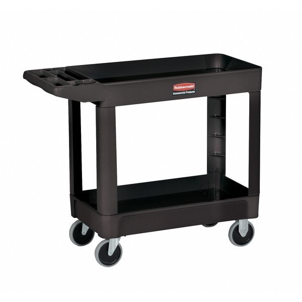 Plastic Utility Cart with Deep Lipped Plastic Shelves, Ergonomic, 2 Shelves, 500 lb